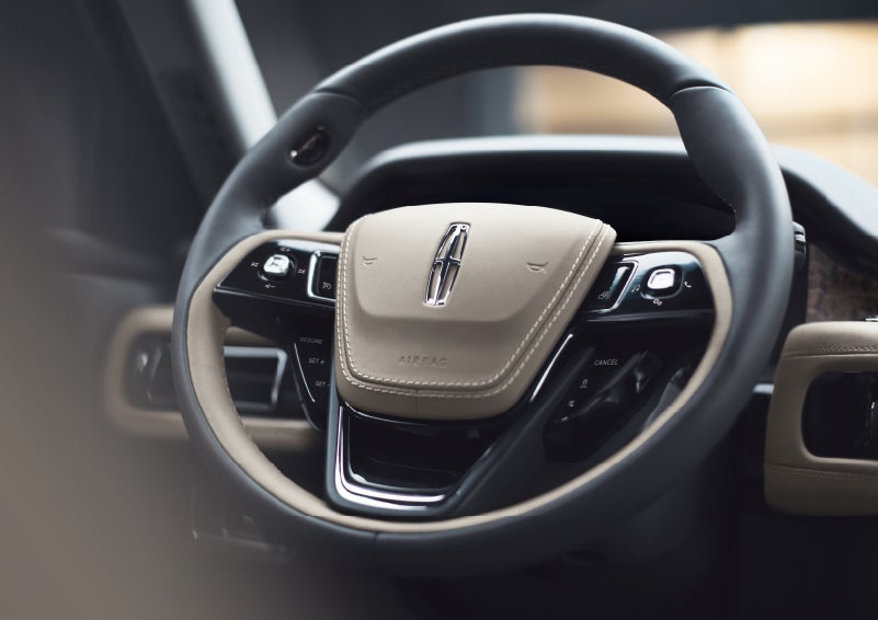The intuitively placed controls of the steering wheel on a 2024 Lincoln Aviator® SUV | Johnson Sewell Lincoln in Marble Falls TX