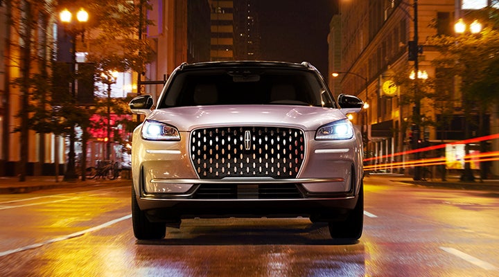 The striking grille of a 2024 Lincoln Corsair® SUV is shown. | Johnson Sewell Lincoln in Marble Falls TX
