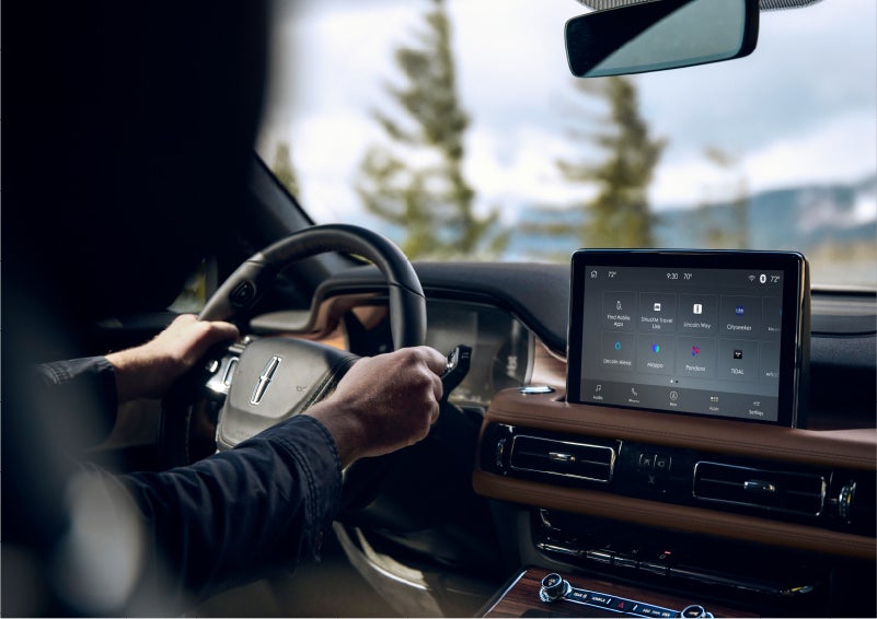The Lincoln+Alexa app screen is displayed in the center screen of a 2023 Lincoln Aviator® Grand Touring SUV | Johnson Sewell Lincoln in Marble Falls TX