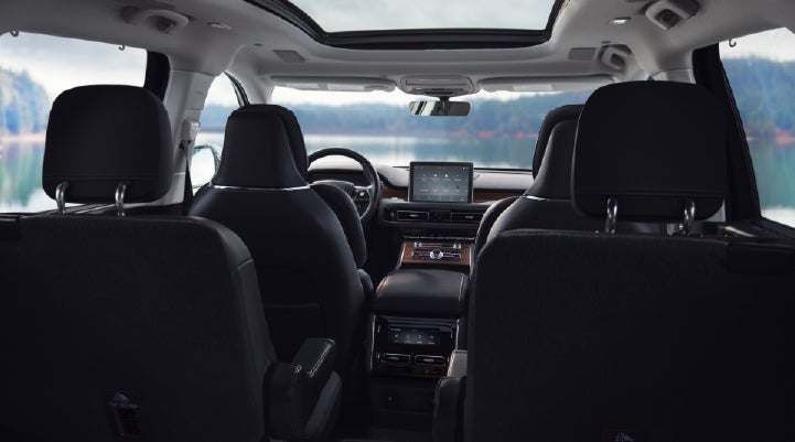 The interior of a 2024 Lincoln Aviator® SUV from behind the second row | Johnson Sewell Lincoln in Marble Falls TX