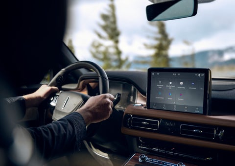 The center touch screen in a 2024 Lincoln Aviator® SUV is shown | Johnson Sewell Lincoln in Marble Falls TX